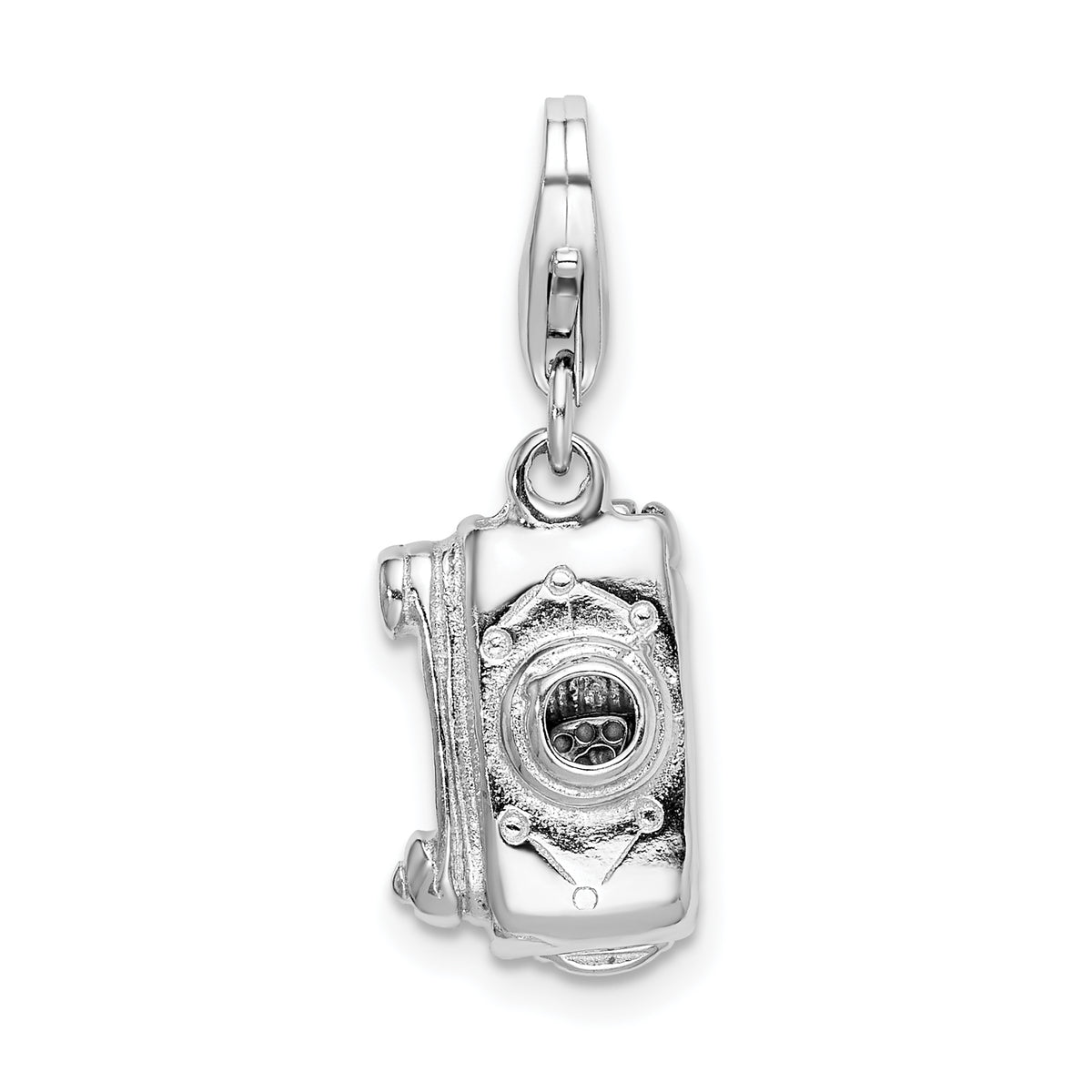 Amore La Vita Sterling Silver Rhodium-plated Polished 3-D Movable Camera Charm with Fancy Lobster Clasp