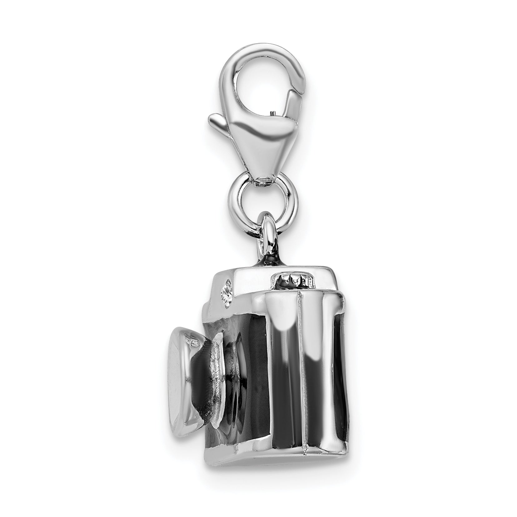 Amore La Vita Sterling Silver Rhodium-plated Polished 3-D Enameled Crystal From Swarovski Camera Charm with Fancy Lobster Clasp