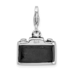 Amore La Vita Sterling Silver Rhodium-plated Polished 3-D Enameled Crystal From Swarovski Camera Charm with Fancy Lobster Clasp