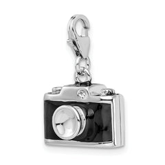 Amore La Vita Sterling Silver Rhodium-plated Polished 3-D Enameled Crystal From Swarovski Camera Charm with Fancy Lobster Clasp