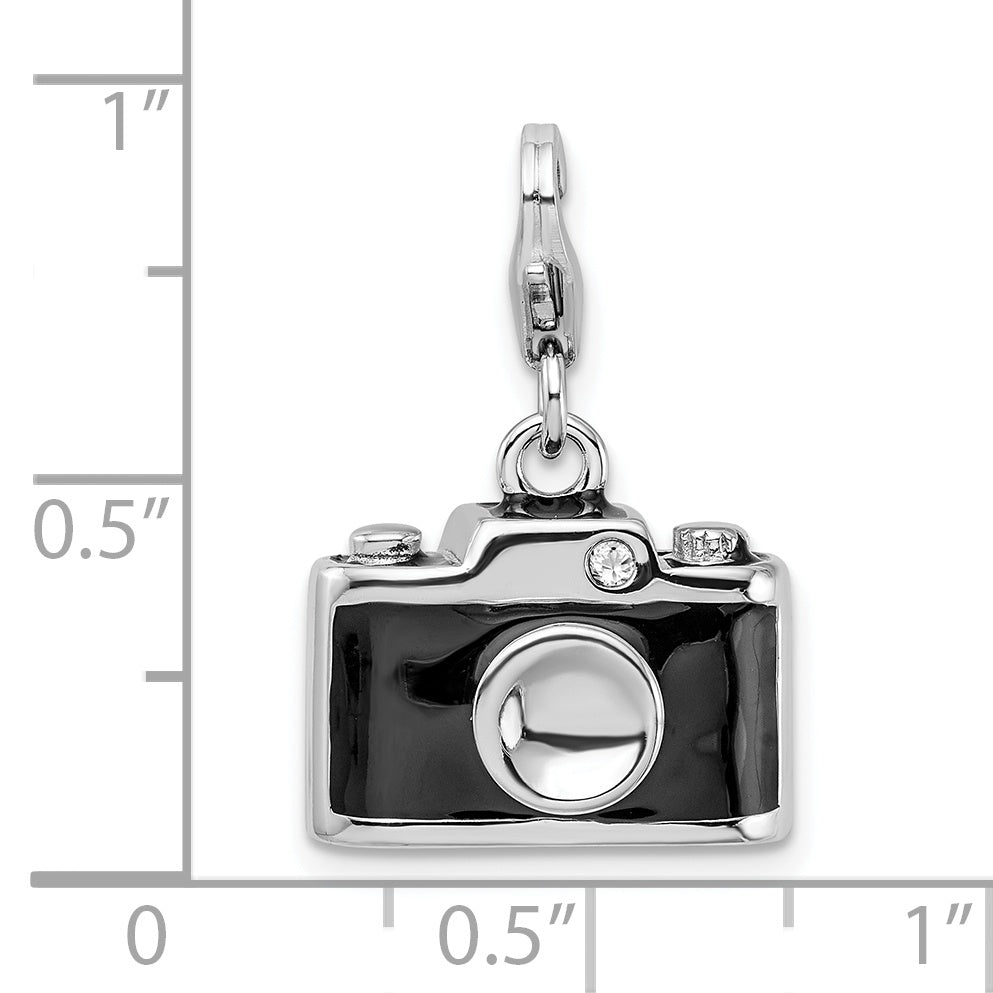 Amore La Vita Sterling Silver Rhodium-plated Polished 3-D Enameled Crystal From Swarovski Camera Charm with Fancy Lobster Clasp