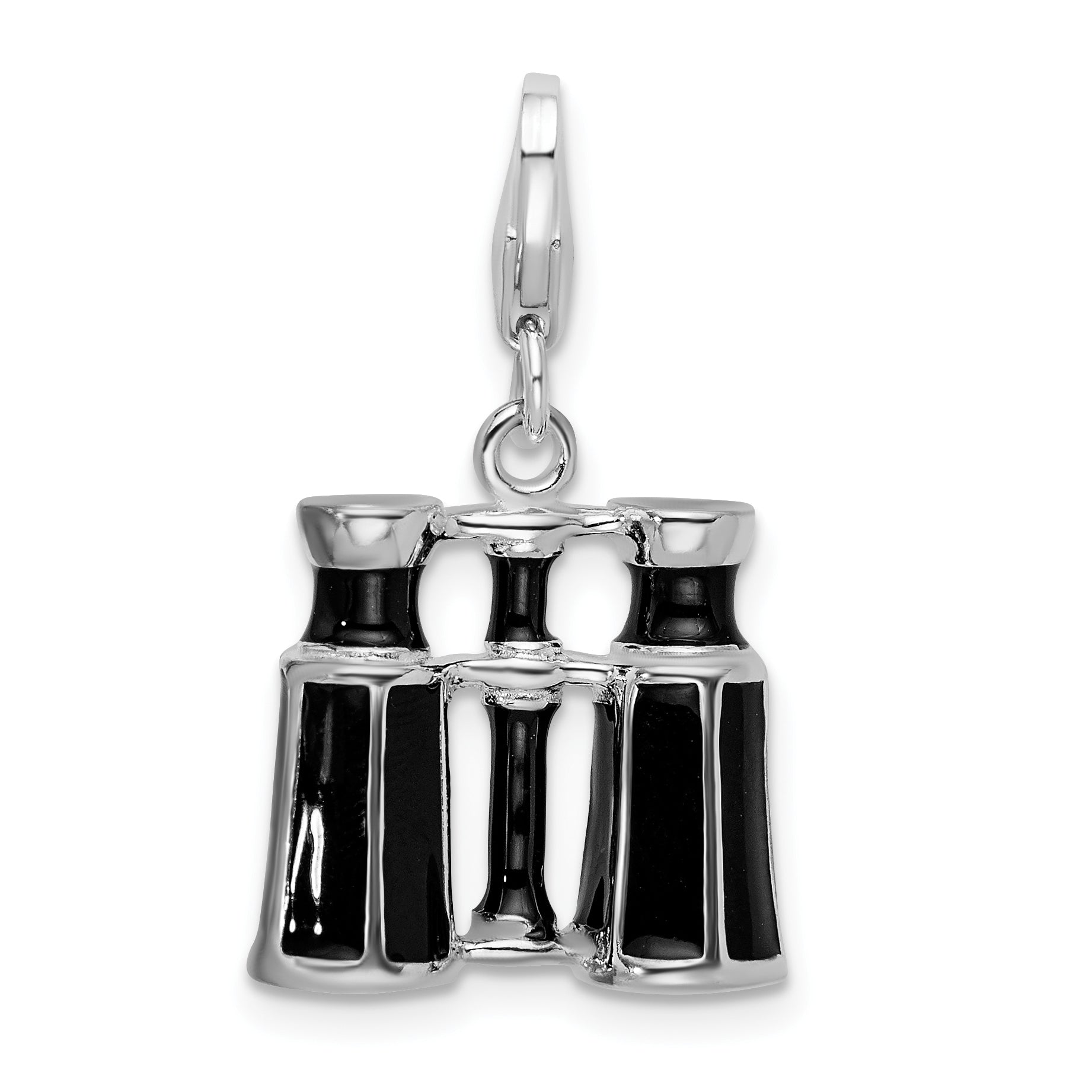 Amore La Vita Sterling Silver Rhodium-plated Polished 3-D Enameled Binocular Charm with Fancy Lobster Clasp