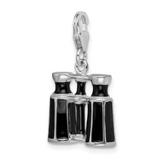 Amore La Vita Sterling Silver Rhodium-plated Polished 3-D Enameled Binocular Charm with Fancy Lobster Clasp