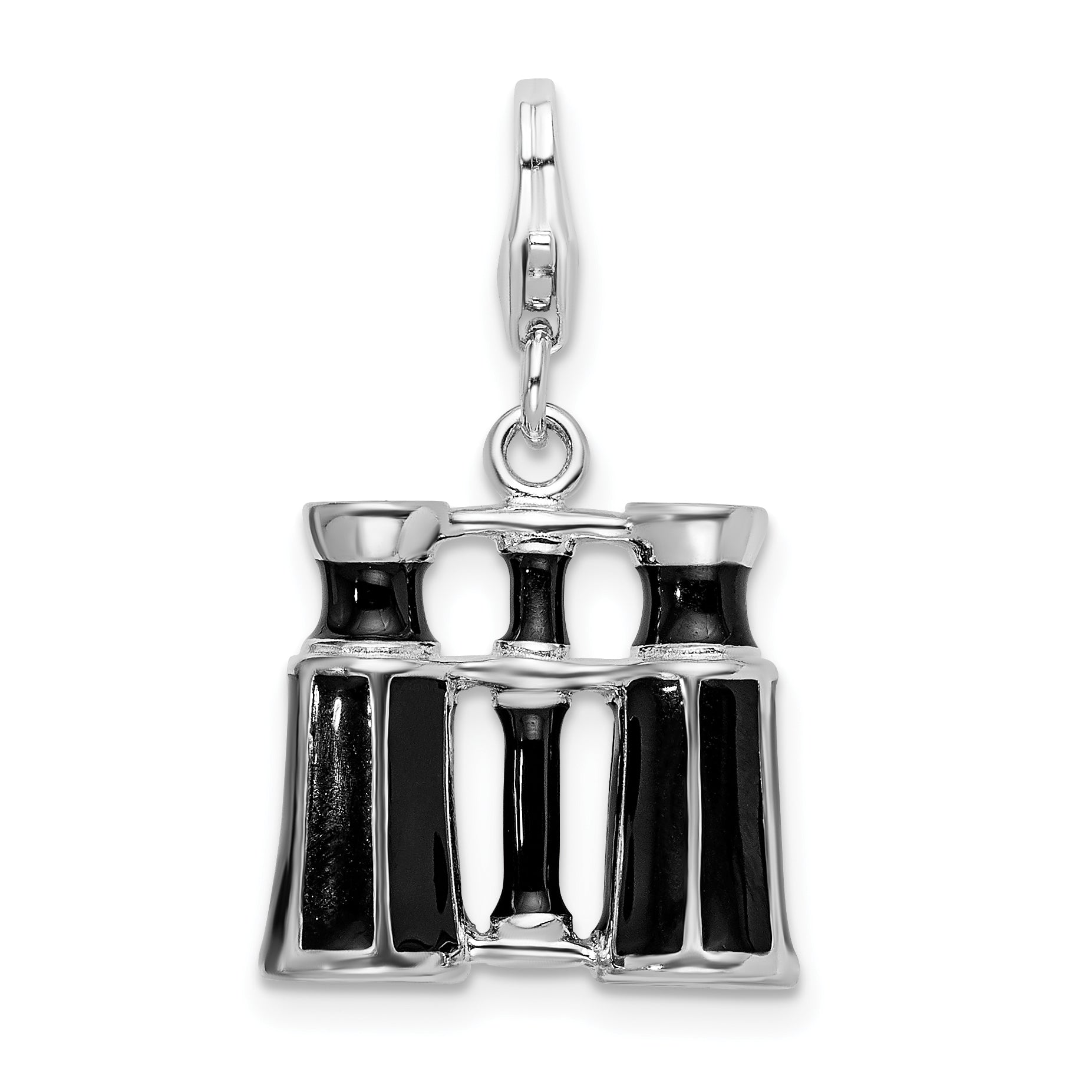 Amore La Vita Sterling Silver Rhodium-plated Polished 3-D Enameled Binocular Charm with Fancy Lobster Clasp