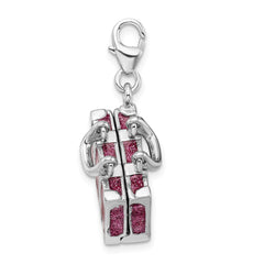 Amore La Vita Sterling Silver Rhodium-plated Polished 3-D Glitter Enameled Moveable Luggage Charm with Fancy Lobster Clasp