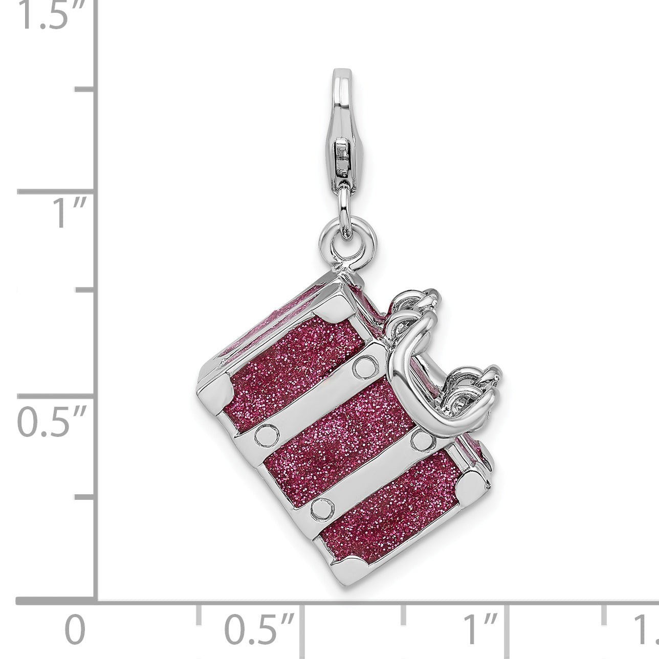 Amore La Vita Sterling Silver Rhodium-plated Polished 3-D Glitter Enameled Moveable Luggage Charm with Fancy Lobster Clasp