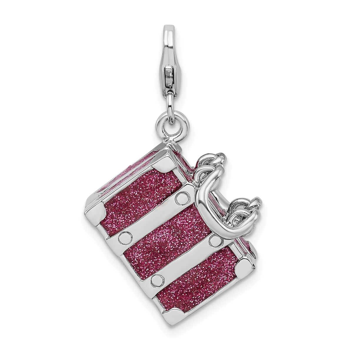 Amore La Vita Sterling Silver Rhodium-plated Polished 3-D Glitter Enameled Moveable Luggage Charm with Fancy Lobster Clasp