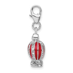 Amore La Vita Sterling Silver Rhodium-plated Polished 3-D Crystal From Swarovski and Red Enameled Crown Charm with Fancy Lobster Clasp