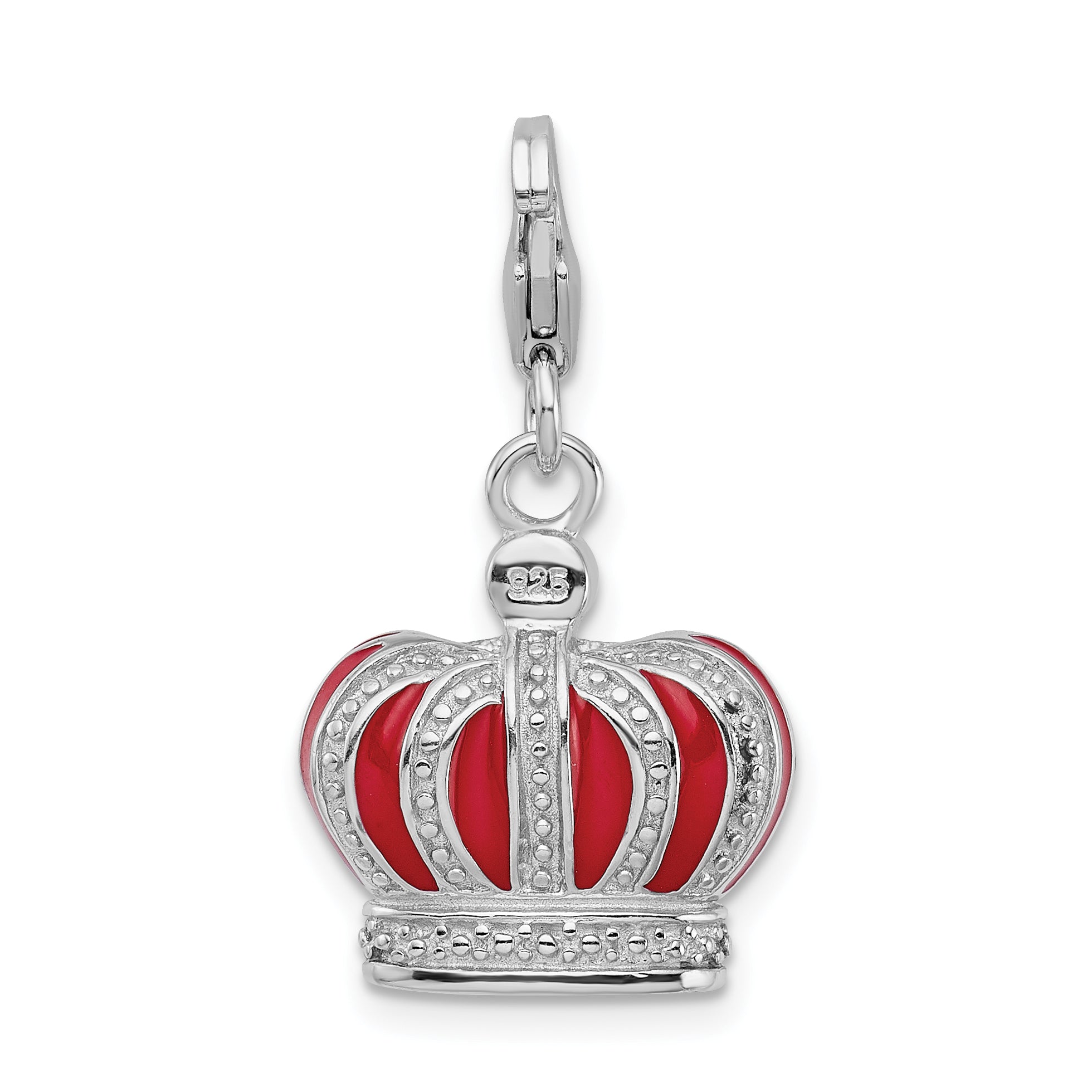 Amore La Vita Sterling Silver Rhodium-plated Polished 3-D Crystal From Swarovski and Red Enameled Crown Charm with Fancy Lobster Clasp