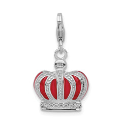 Amore La Vita Sterling Silver Rhodium-plated Polished 3-D Crystal From Swarovski and Red Enameled Crown Charm with Fancy Lobster Clasp