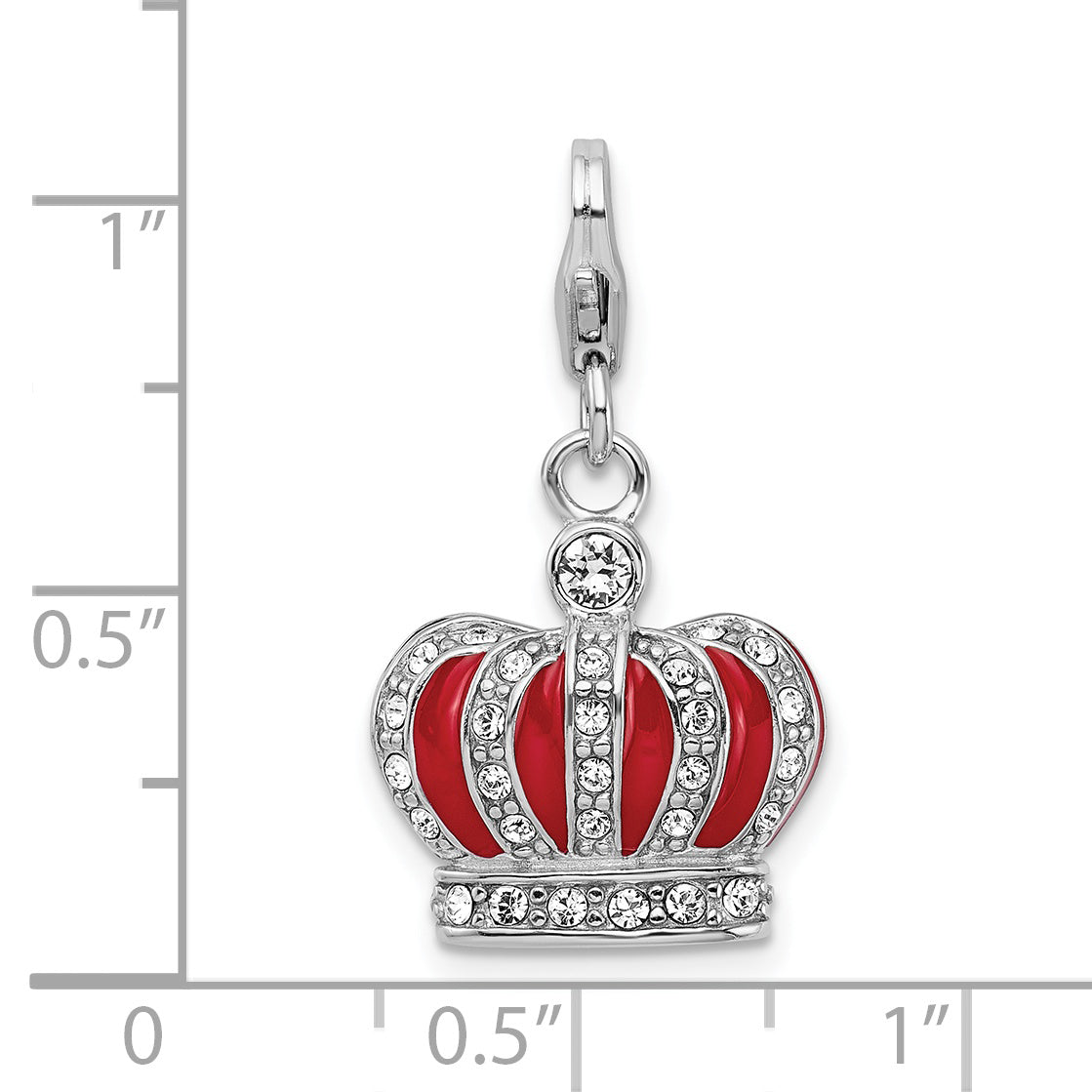 Amore La Vita Sterling Silver Rhodium-plated Polished 3-D Crystal From Swarovski and Red Enameled Crown Charm with Fancy Lobster Clasp