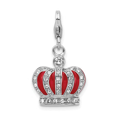 Amore La Vita Sterling Silver Rhodium-plated Polished 3-D Crystal From Swarovski and Red Enameled Crown Charm with Fancy Lobster Clasp