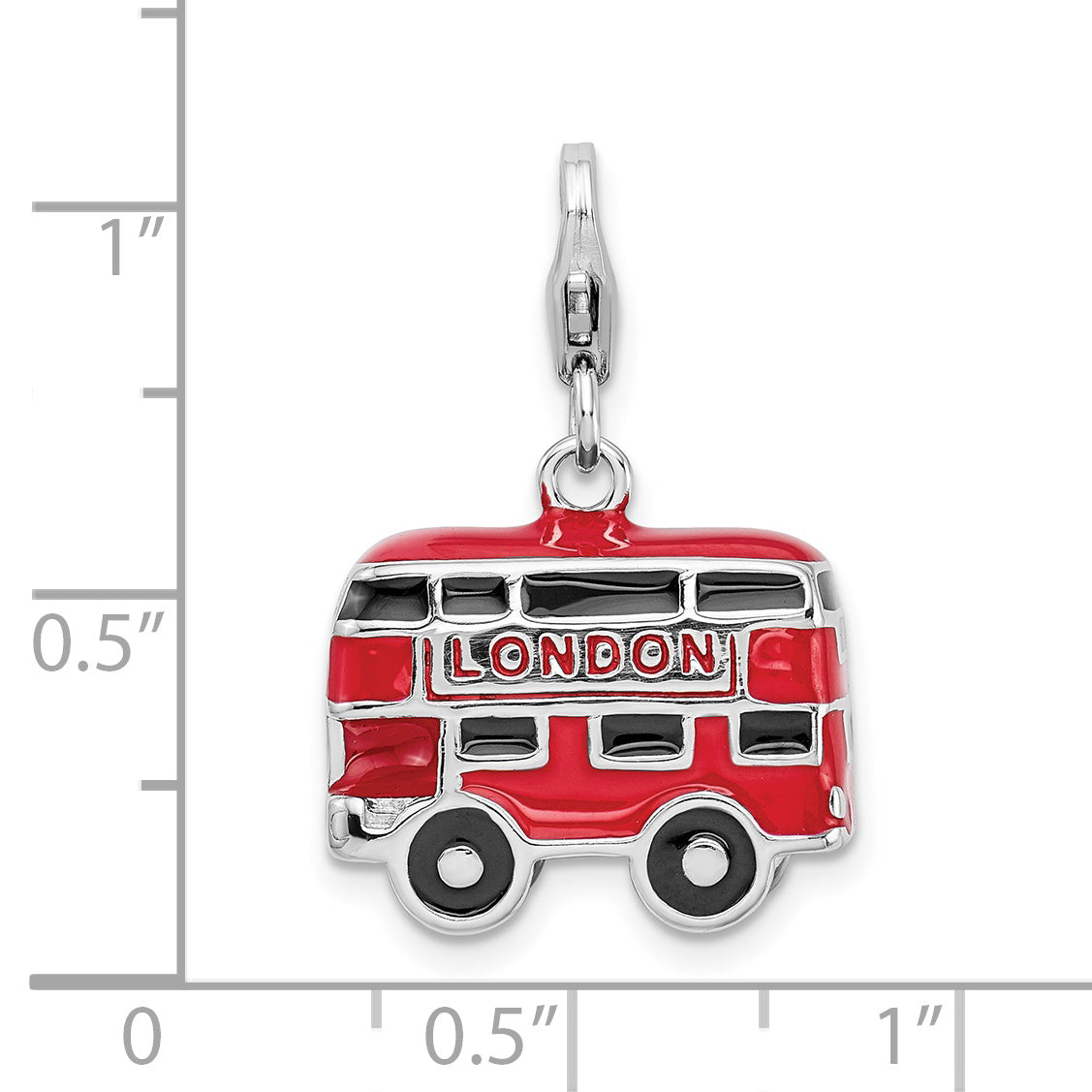 Amore La Vita Sterling Silver Rhodium-plated Polished 3-D Enameled Double Decker London Bus Charm with Fancy Lobster Clasp