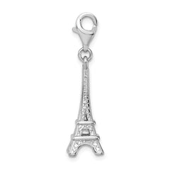 Amore La Vita Sterling Silver Rhodium-plated Polished 3-D Eiffel Tower Charm with Fancy Lobster Clasp