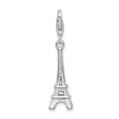 Amore La Vita Sterling Silver Rhodium-plated Polished 3-D Eiffel Tower Charm with Fancy Lobster Clasp