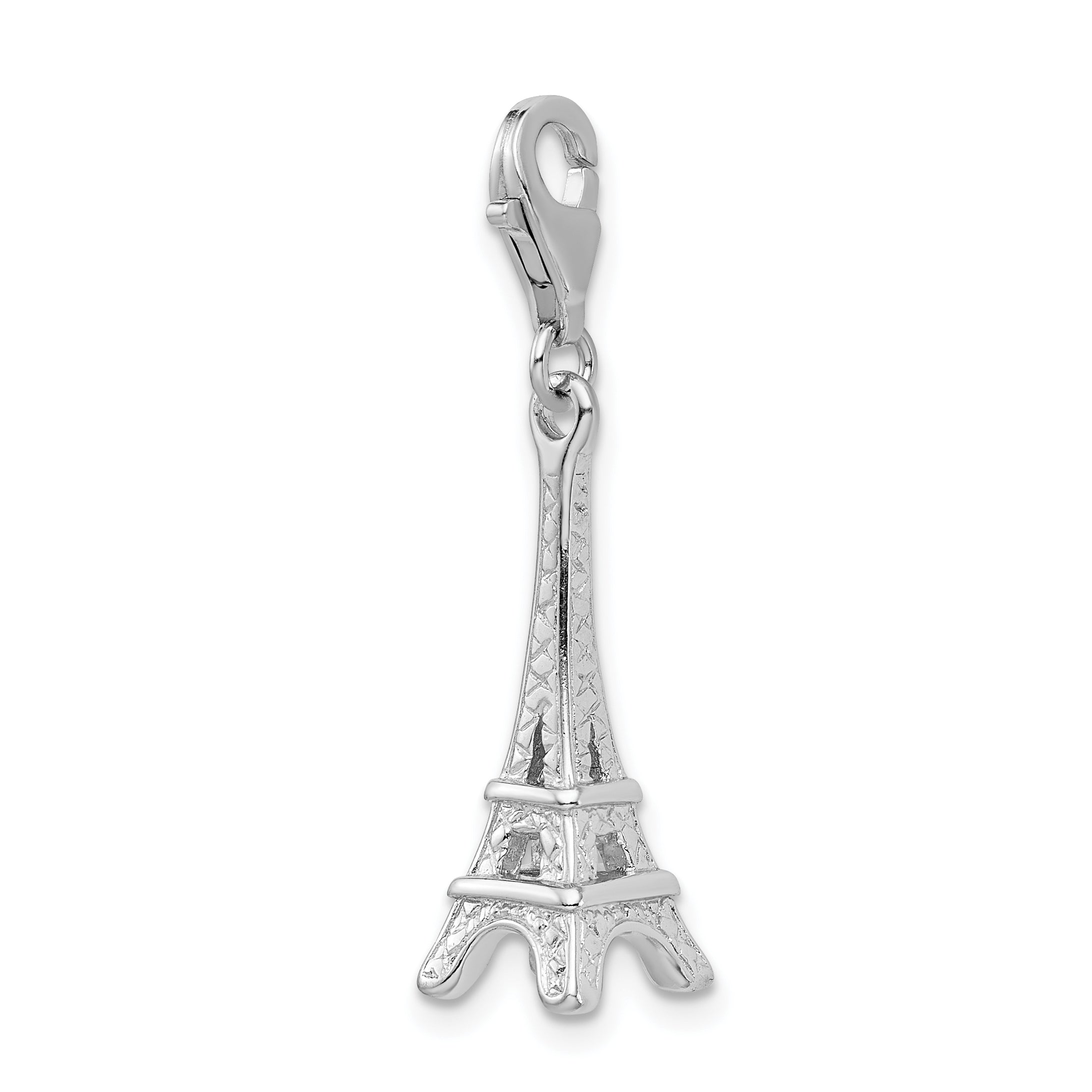 Amore La Vita Sterling Silver Rhodium-plated Polished 3-D Eiffel Tower Charm with Fancy Lobster Clasp