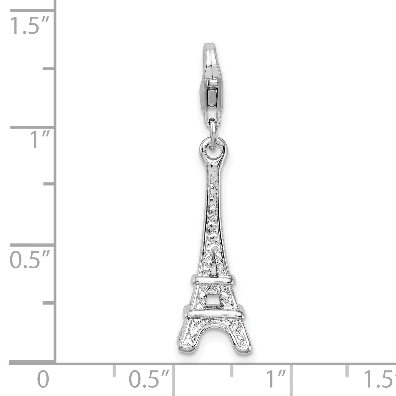 Amore La Vita Sterling Silver Rhodium-plated Polished 3-D Eiffel Tower Charm with Fancy Lobster Clasp