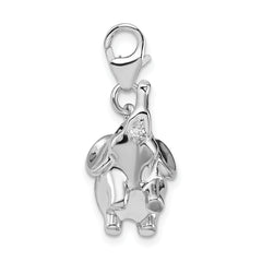 Amore La Vita Sterling Silver Rhodium-plated Polished 3-D Enameled Elephant Charm with Fancy Lobster Clasp