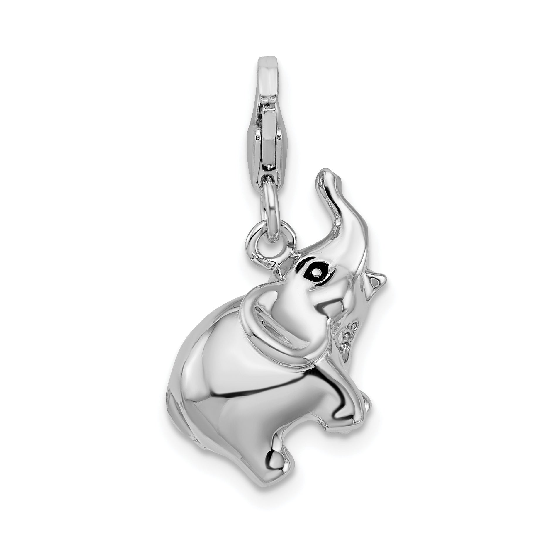 Amore La Vita Sterling Silver Rhodium-plated Polished 3-D Enameled Elephant Charm with Fancy Lobster Clasp