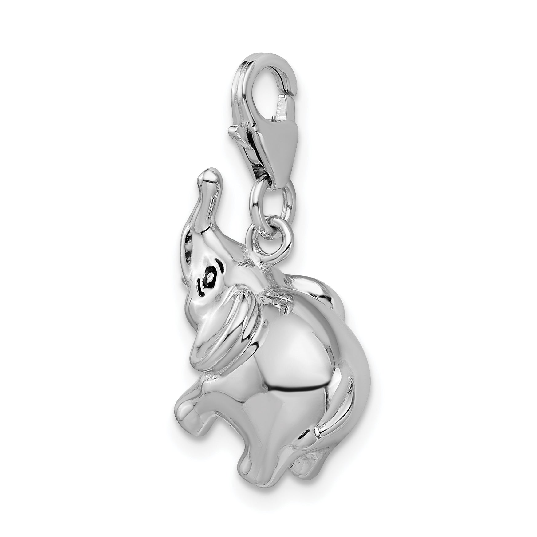 Amore La Vita Sterling Silver Rhodium-plated Polished 3-D Enameled Elephant Charm with Fancy Lobster Clasp