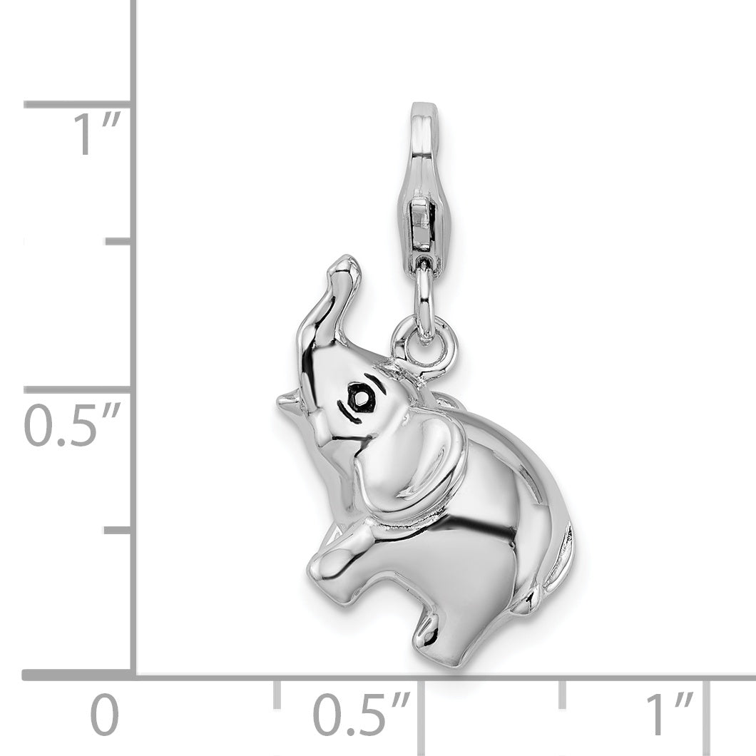 Amore La Vita Sterling Silver Rhodium-plated Polished 3-D Enameled Elephant Charm with Fancy Lobster Clasp