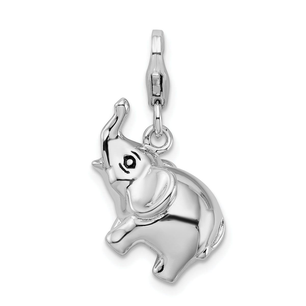 Amore La Vita Sterling Silver Rhodium-plated Polished 3-D Enameled Elephant Charm with Fancy Lobster Clasp