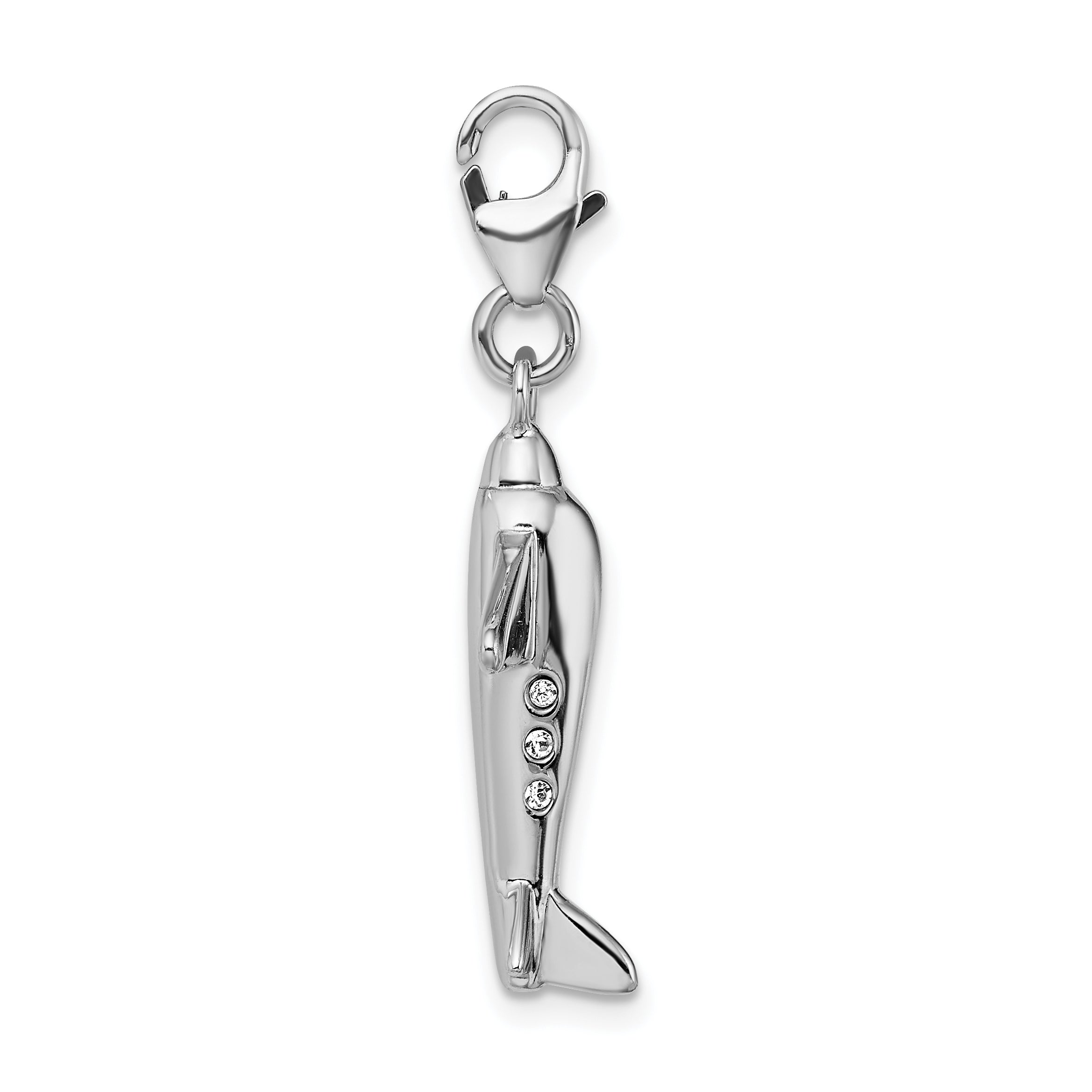 Amore La Vita Sterling Silver Rhodium-plated Polished 3-D Crystal From Swarovski Airplane Charm with Fancy Lobster Clasp