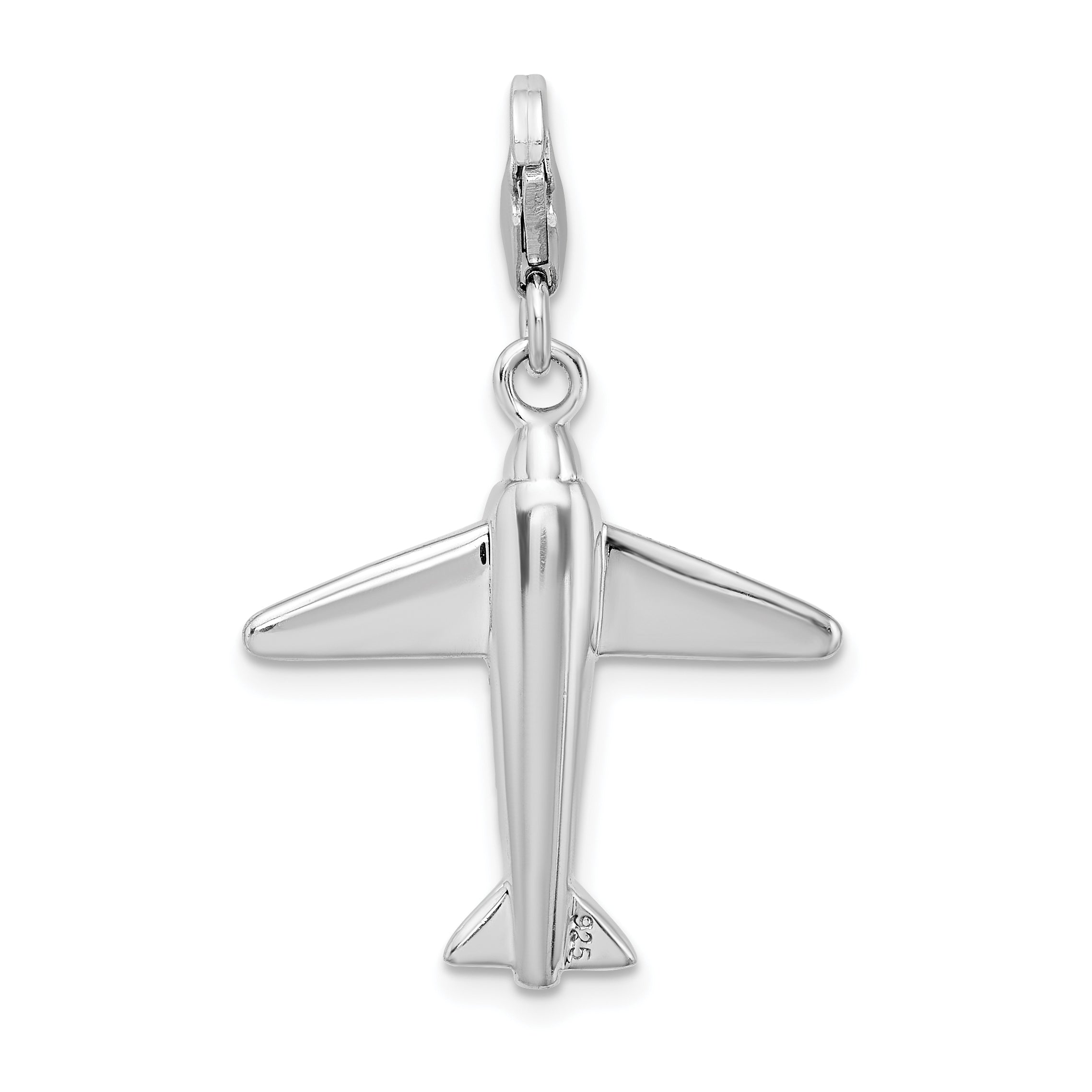 Amore La Vita Sterling Silver Rhodium-plated Polished 3-D Crystal From Swarovski Airplane Charm with Fancy Lobster Clasp