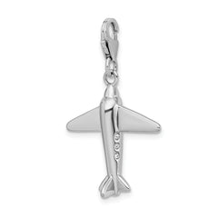 Amore La Vita Sterling Silver Rhodium-plated Polished 3-D Crystal From Swarovski Airplane Charm with Fancy Lobster Clasp