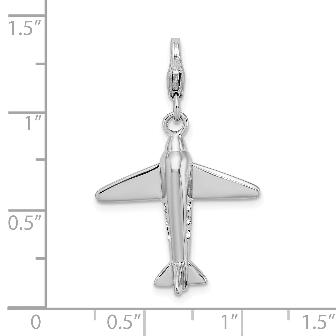 Amore La Vita Sterling Silver Rhodium-plated Polished 3-D Crystal From Swarovski Airplane Charm with Fancy Lobster Clasp