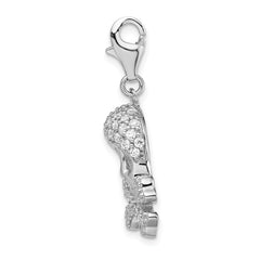 Amore La Vita Sterling Silver Rhodium-plated Polished CZ Skull and Cross Bones Charm with Fancy Lobster Clasp