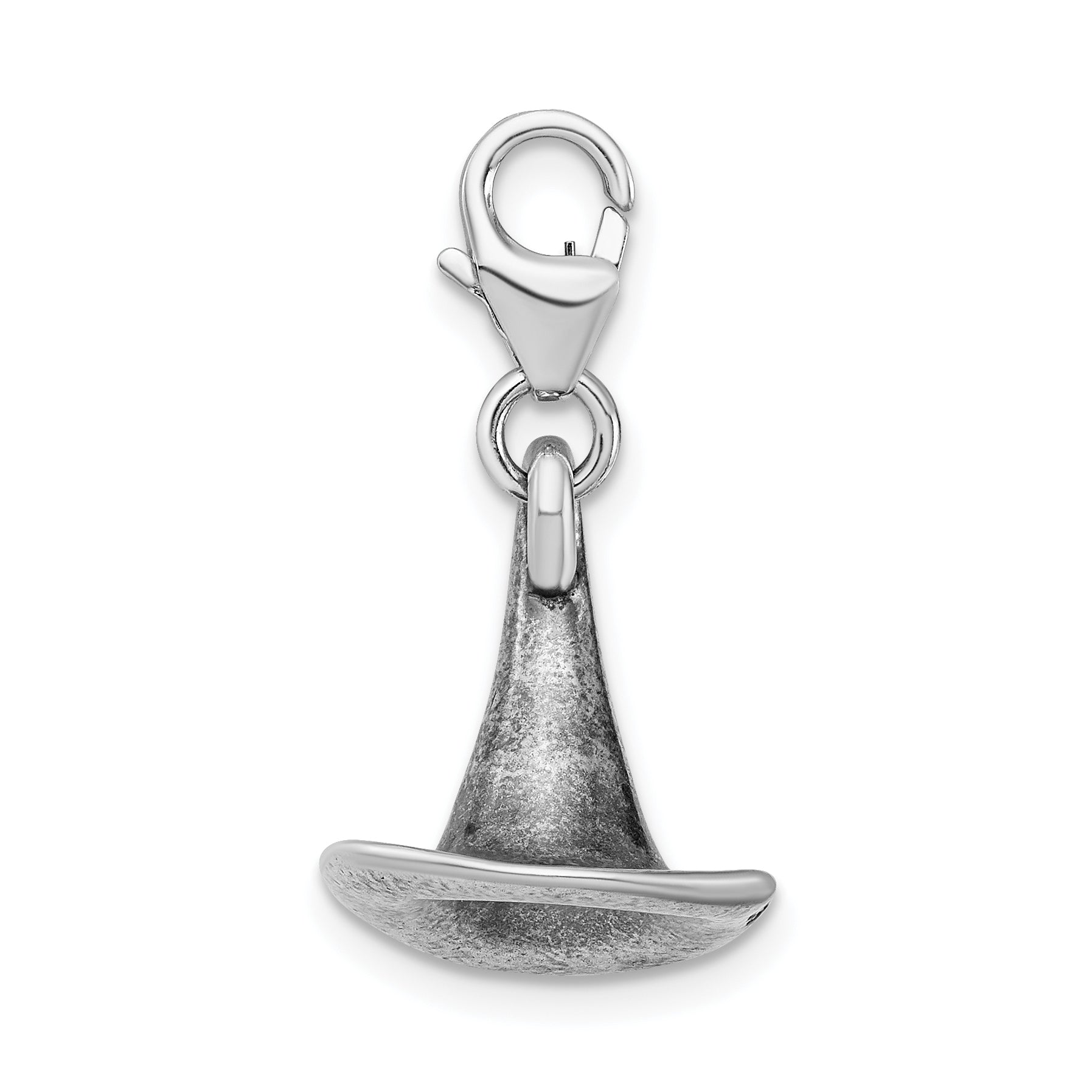 Amore La Vita Sterling Silver Rhodium-plated Polished 3-D Antiqued Witches Hat Charm with Fancy Lobster Clasp