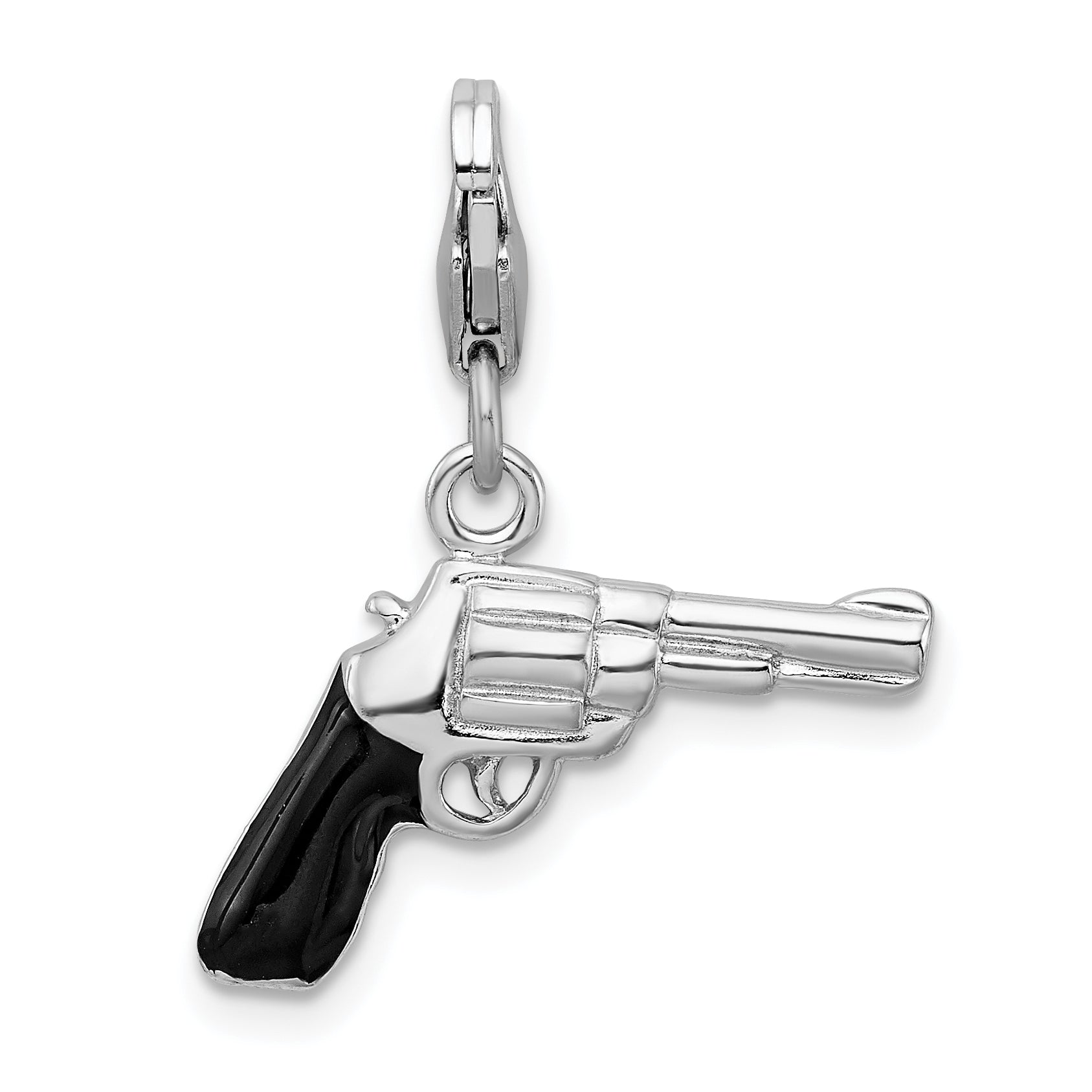 Amore La Vita Sterling Silver Rhodium-plated Polished 3-D Enameled Pistol Charm with Fancy Lobster Clasp