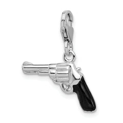 Amore La Vita Sterling Silver Rhodium-plated Polished 3-D Enameled Pistol Charm with Fancy Lobster Clasp