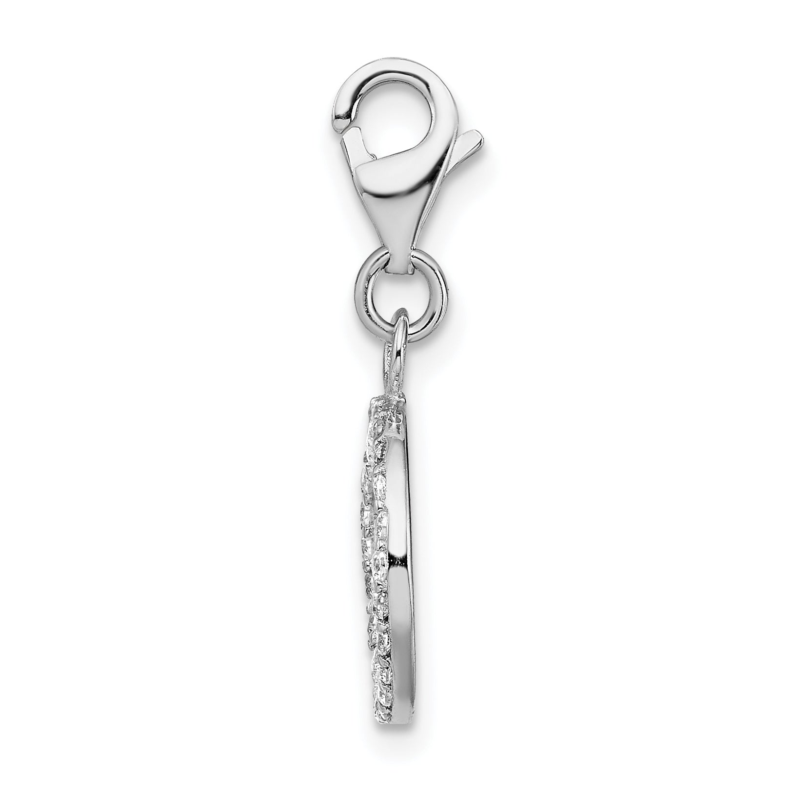 Amore La Vita Sterling Silver Rhodium-plated Polished CZ Peace Sign Charm with Fancy Lobster Clasp