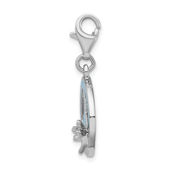 Amore La Vita Sterling Silver Rhodium-plated Polished Enameled Peace Sign with Dragonfly Charm with Fancy Lobster Clasp