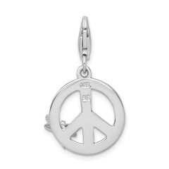 Amore La Vita Sterling Silver Rhodium-plated Polished Enameled Peace Sign with Dragonfly Charm with Fancy Lobster Clasp