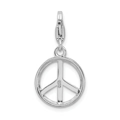 Amore La Vita Sterling Silver Rhodium-plated Polished Peace Sign Charm with Fancy Lobster Clasp