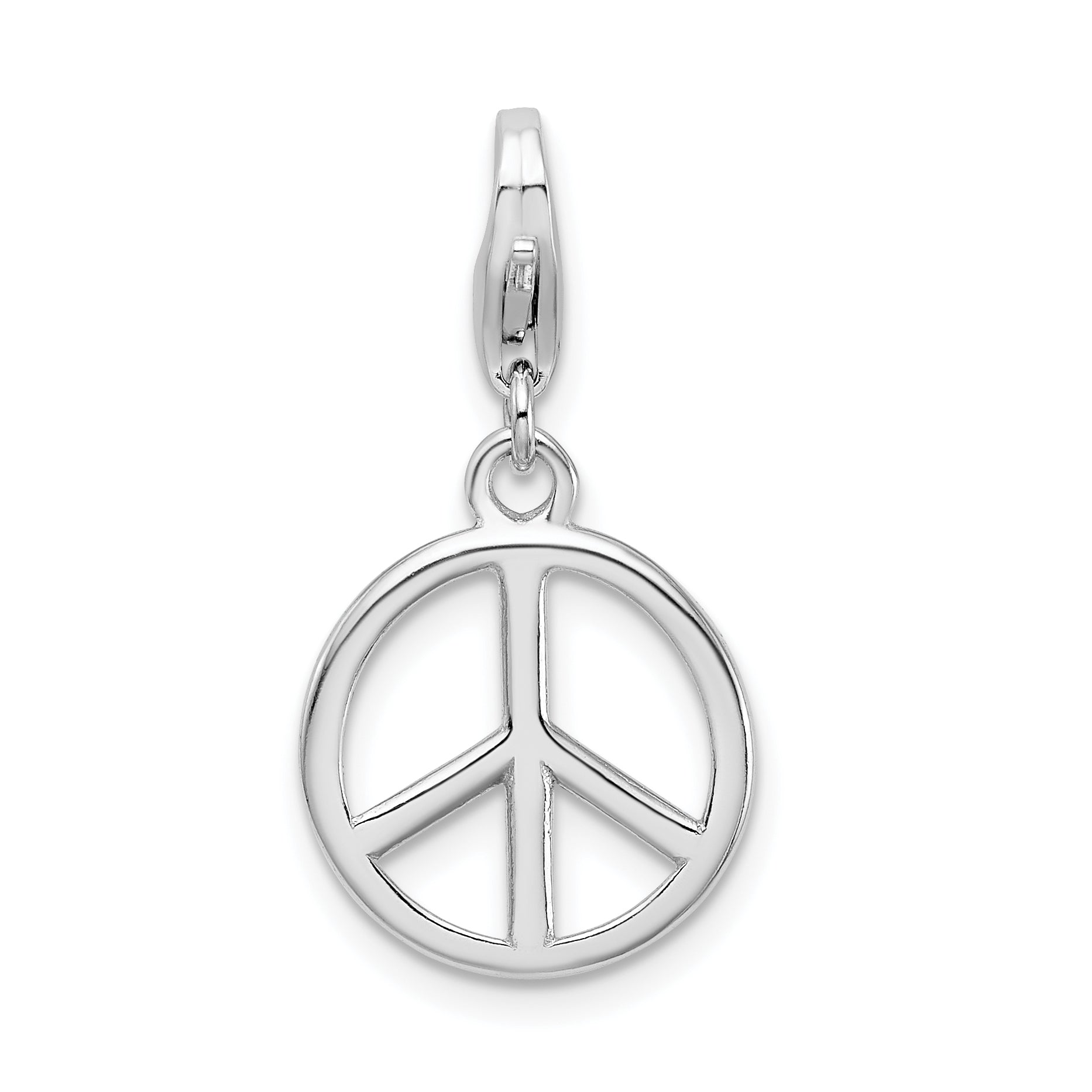 Amore La Vita Sterling Silver Rhodium-plated Polished Peace Sign Charm with Fancy Lobster Clasp