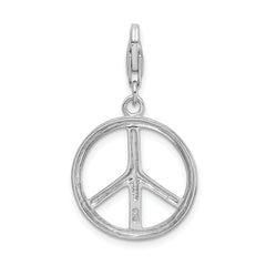 Amore La Vita Sterling Silver Rhodium-plated Polished Peace Sign Charm with Fancy Lobster Clasp