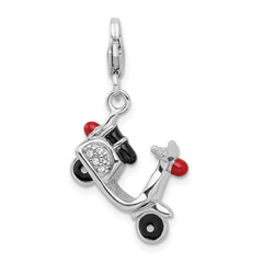 Amore La Vita Sterling Silver Rhodium-plated Polished 3-D Enameled Crystal From Swarovski Moped Charm with Fancy Lobster Clasp