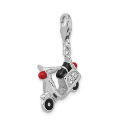 Amore La Vita Sterling Silver Rhodium-plated Polished 3-D Enameled Crystal From Swarovski Moped Charm with Fancy Lobster Clasp