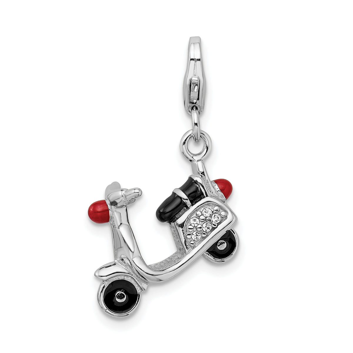 Amore La Vita Sterling Silver Rhodium-plated Polished 3-D Enameled Crystal From Swarovski Moped Charm with Fancy Lobster Clasp