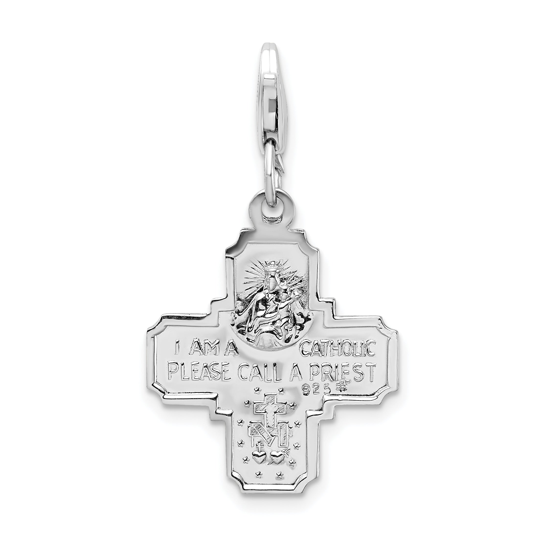 Amore La Vita Sterling Silver Rhodium-plated Polished 4-way Medal Charm with Fancy Lobster Clasp