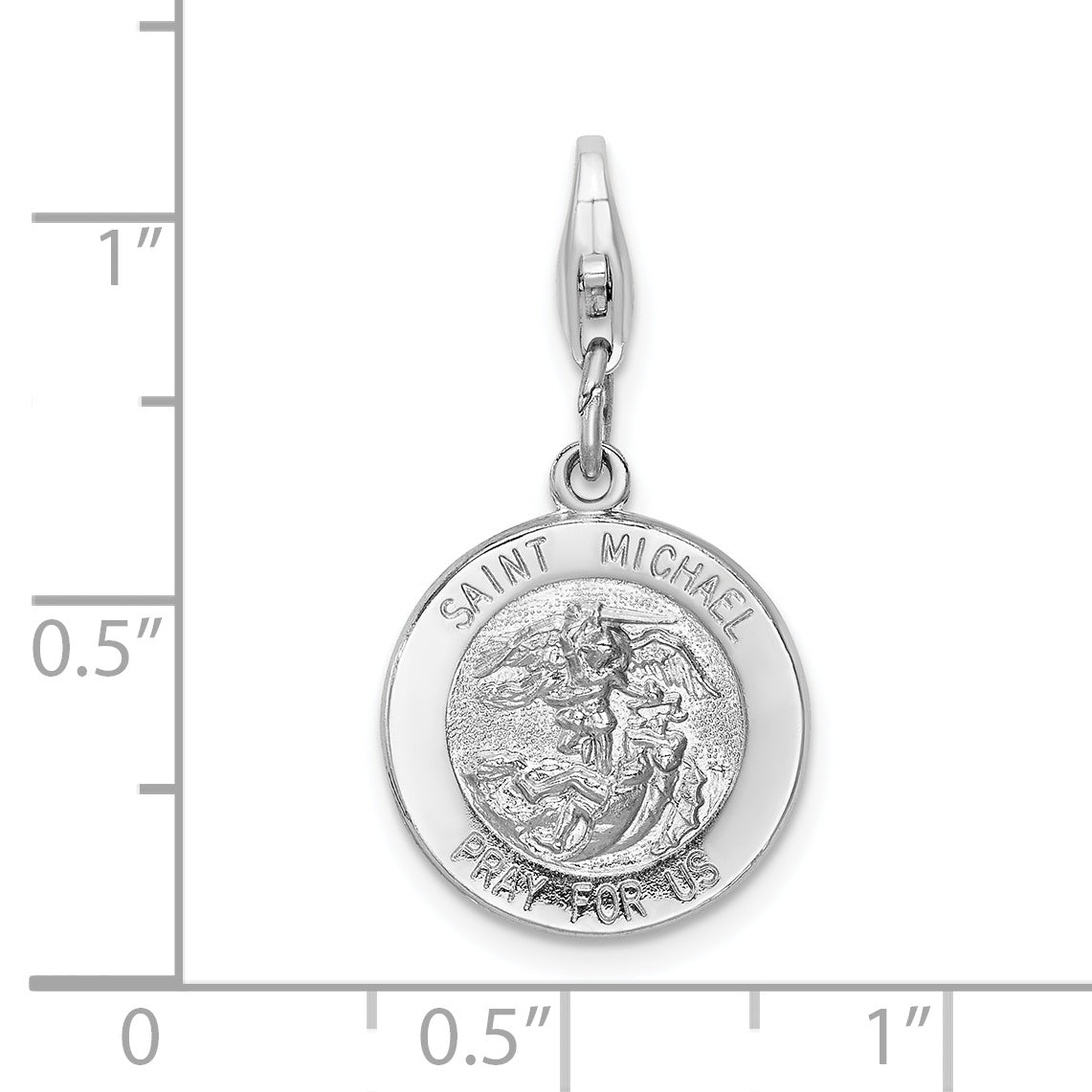 Amore La Vita Sterling Silver Rhodium-plated Polished Saint Michael Medal Charm with Fancy Lobster Clasp