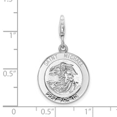 Amore La Vita Sterling Silver Rhodium-plated Polished Saint Michael Medal Charm with Fancy Lobster Clasp