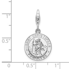 Amore La Vita Sterling Silver Rhodium-plated Polished Saint Christopher Medal Charm with Fancy Lobster Clasp