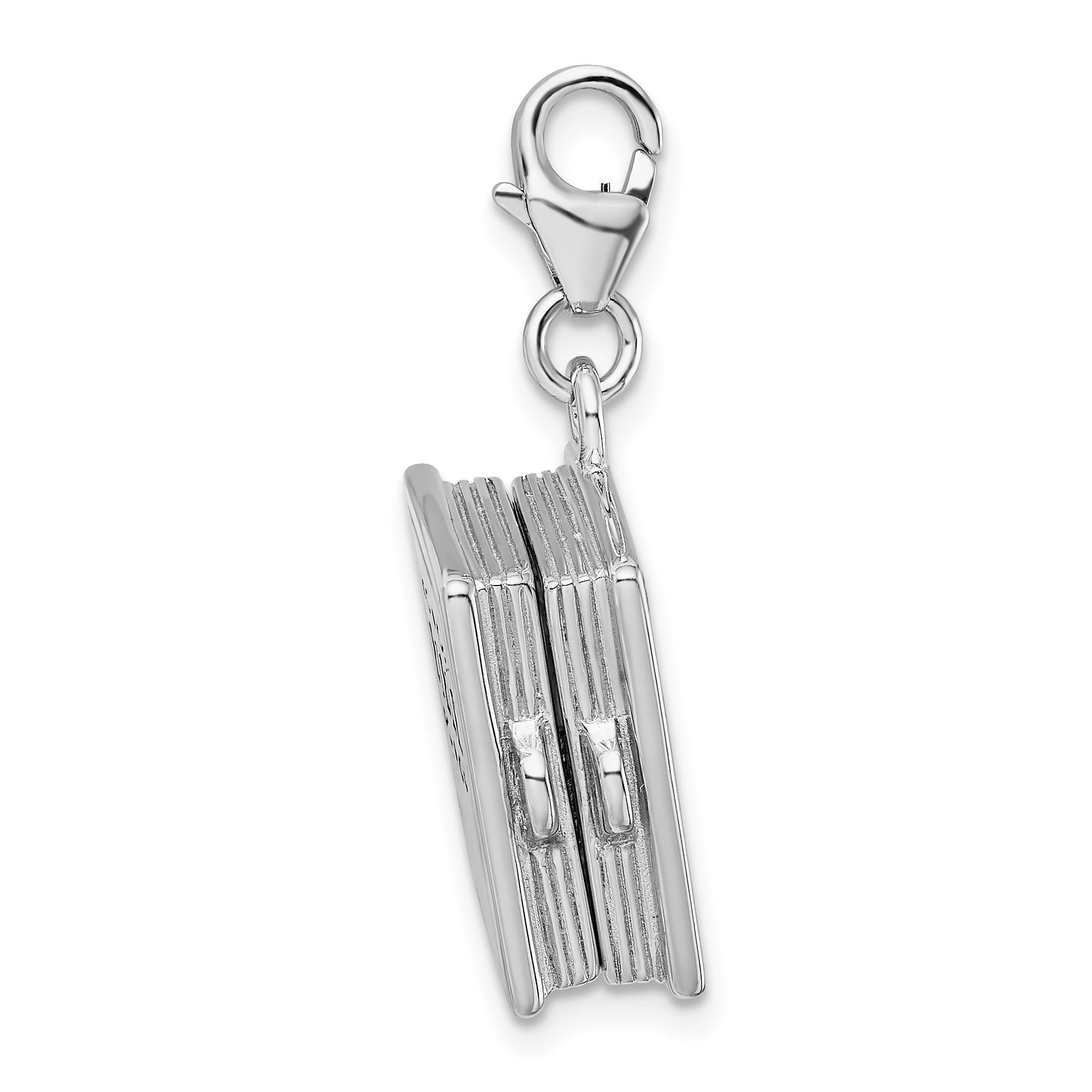 Amore La Vita Sterling Silver Rhodium-plated Polished 3-D Moveable Enameled Bible Charm with Fancy Lobster Clasp