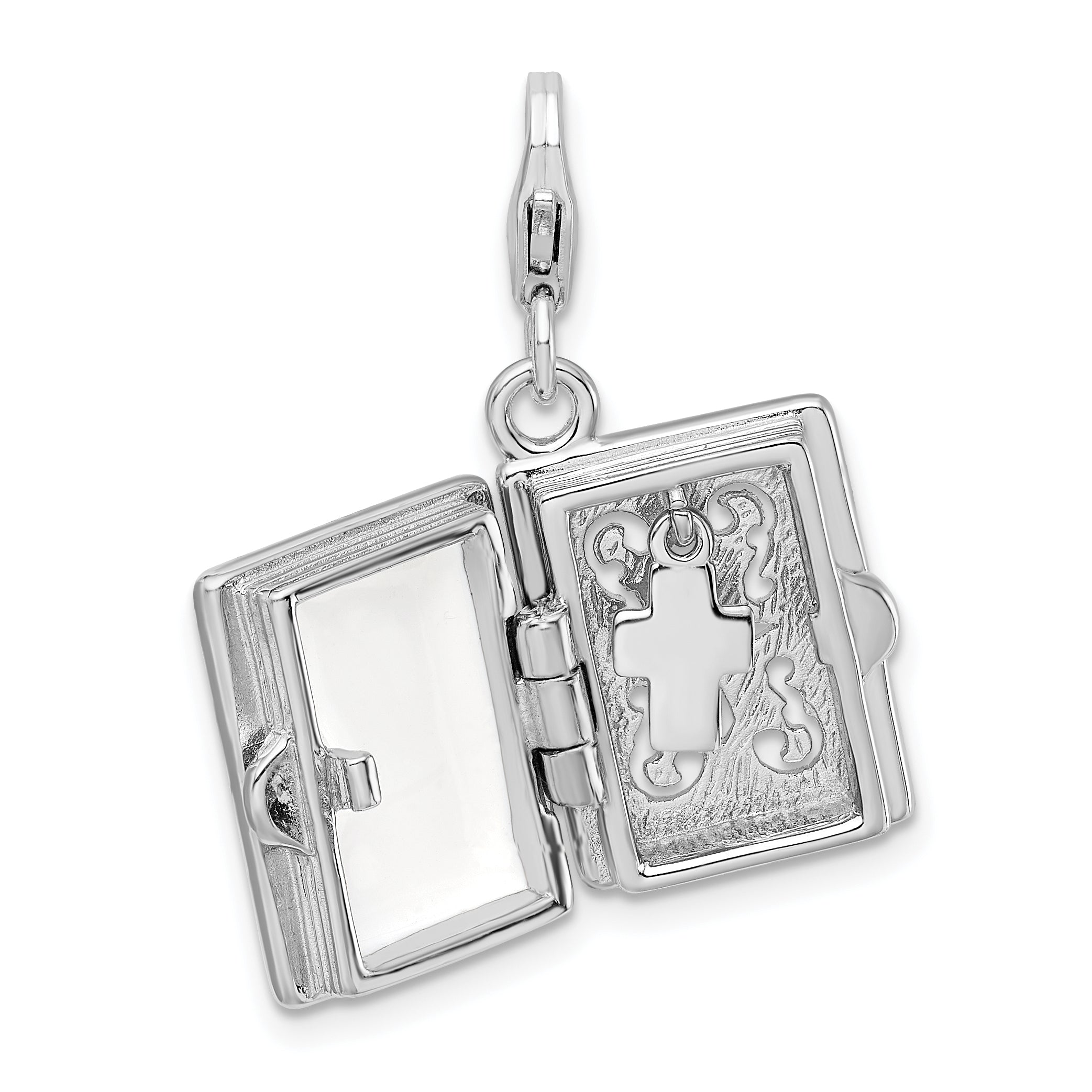 Amore La Vita Sterling Silver Rhodium-plated Polished 3-D Moveable Enameled Bible Charm with Fancy Lobster Clasp