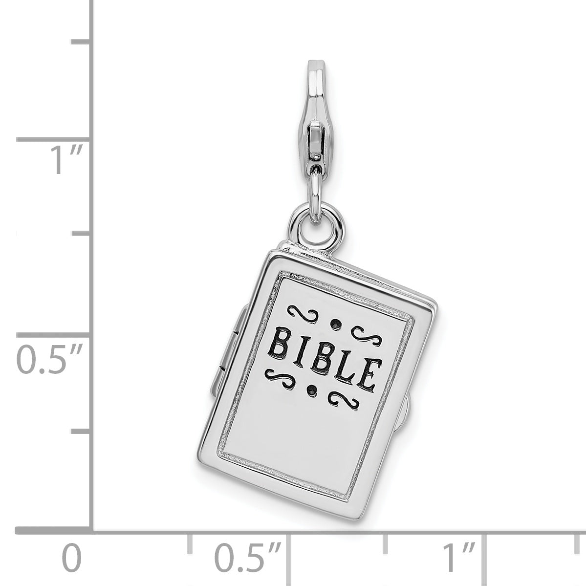 Amore La Vita Sterling Silver Rhodium-plated Polished 3-D Moveable Enameled Bible Charm with Fancy Lobster Clasp